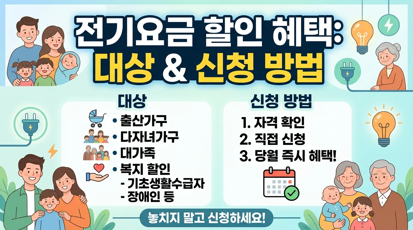 전기요금할인, 전기세할인, 전기요금조건, 전기요금신청방법 대표 이미지