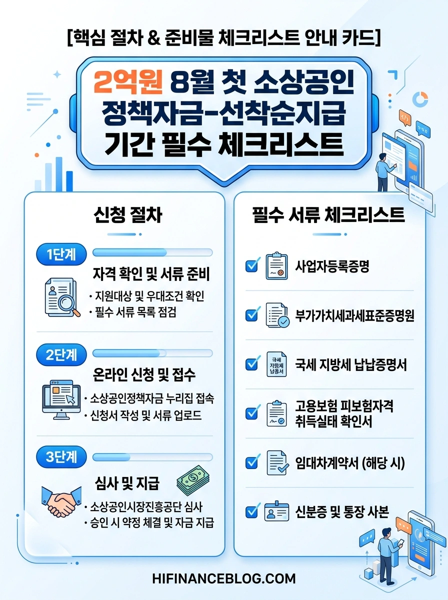 8월 일정, 2억원 8월 첫 소상공인 정책자금-선착순지급 기간, 2억원 8월 첫 소상공인 정책자금-선착순지급 지급일 신청 절차 안내