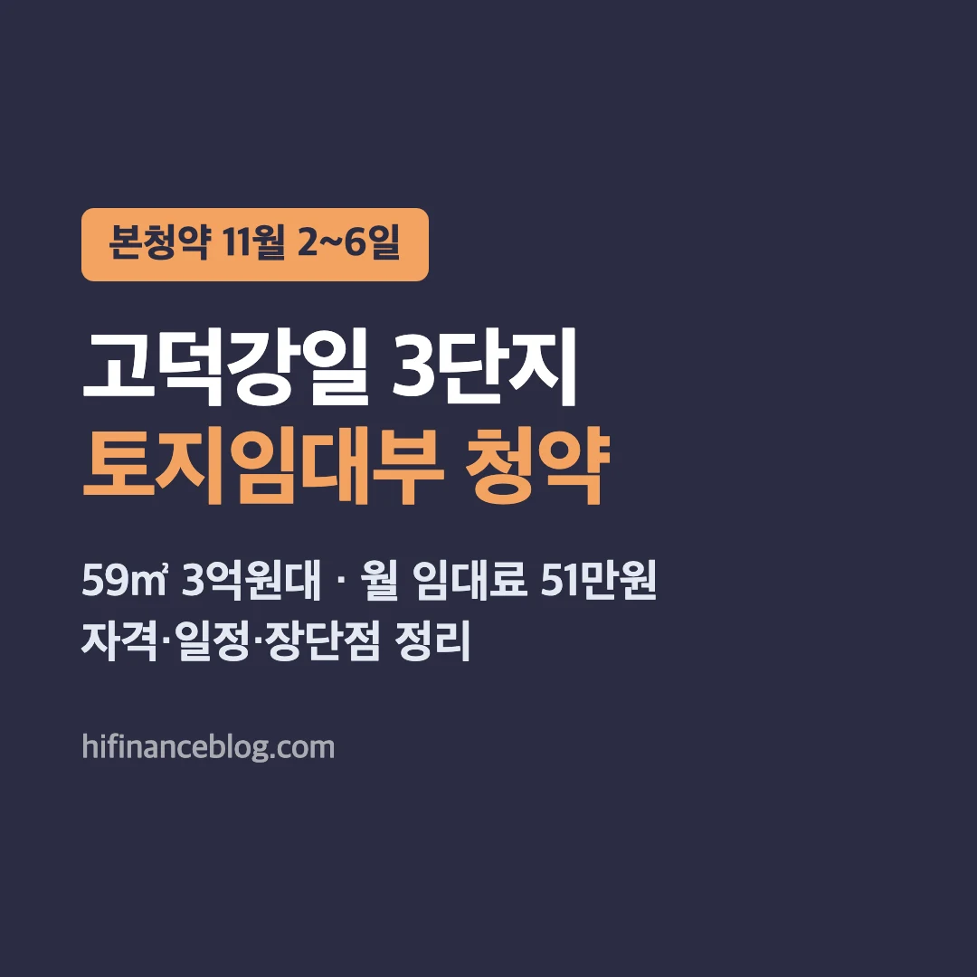 고덕강일 3단지 토지임대부 청약, 59㎡ 3억원대 월 임대료 51만원, 11월 2~6일 접수